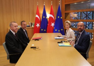 Erdoan, Avrupa Birlii Konseyi Bakan Michel ve AB Komisyonu Bakan von der Leyen ile grt