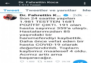 Bakan Koca: Toplam Hasta Says 359 Oldu